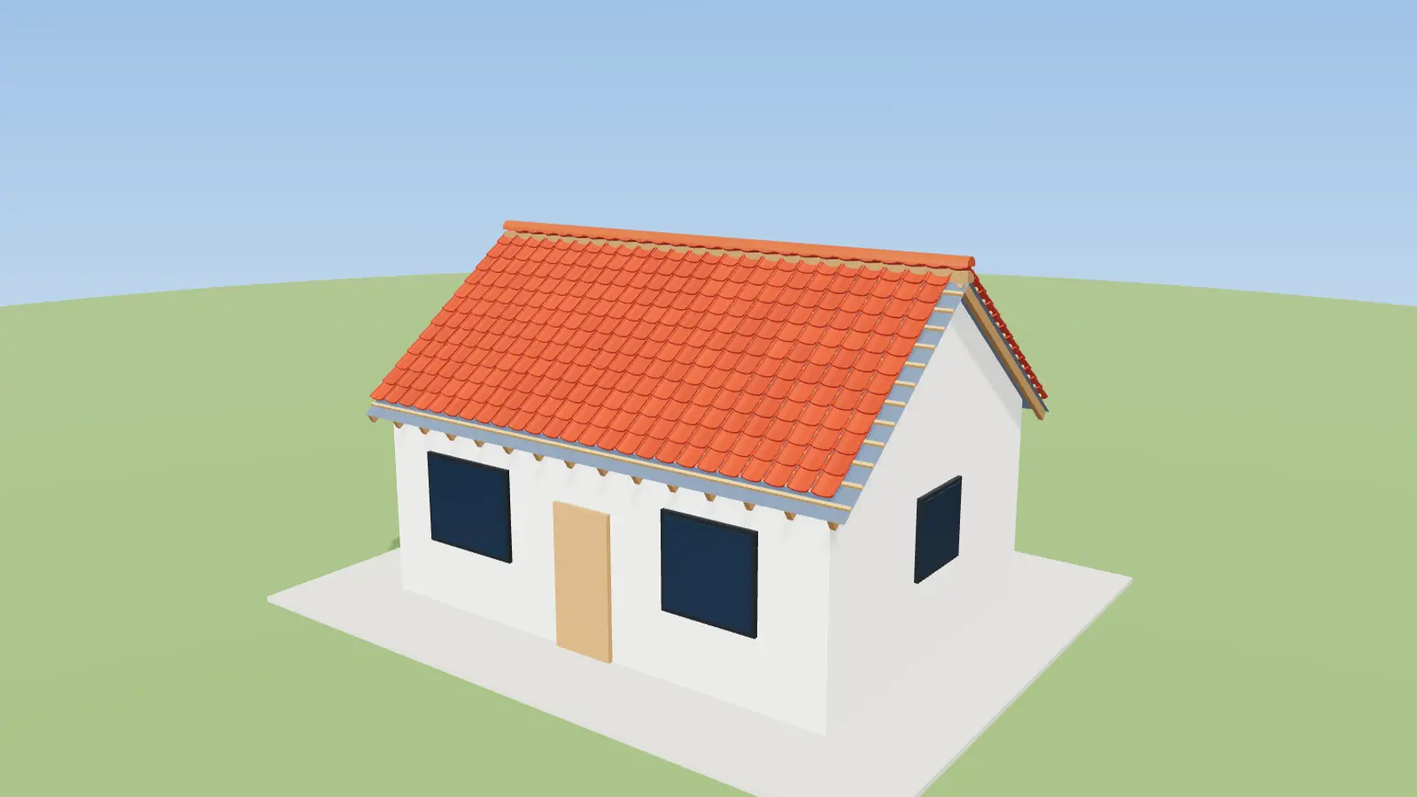 Rendu 3D d’une maison en cours de couverture